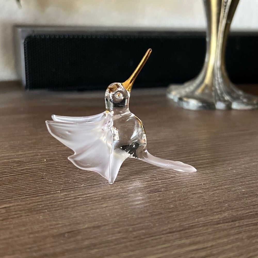 Glass humming bird gold tone 3”x3” figurine